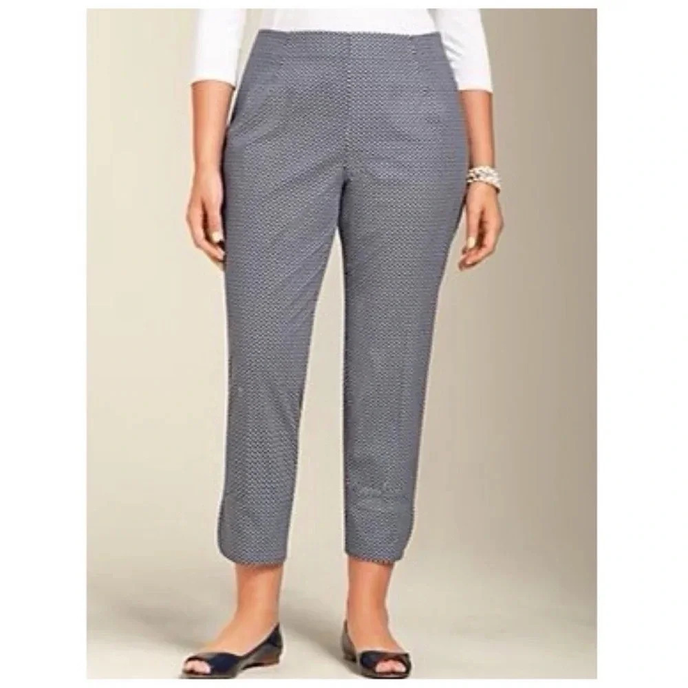 Talbots Nautical Sailboat Print Heritage Cropped Side Zip Pants Size 12